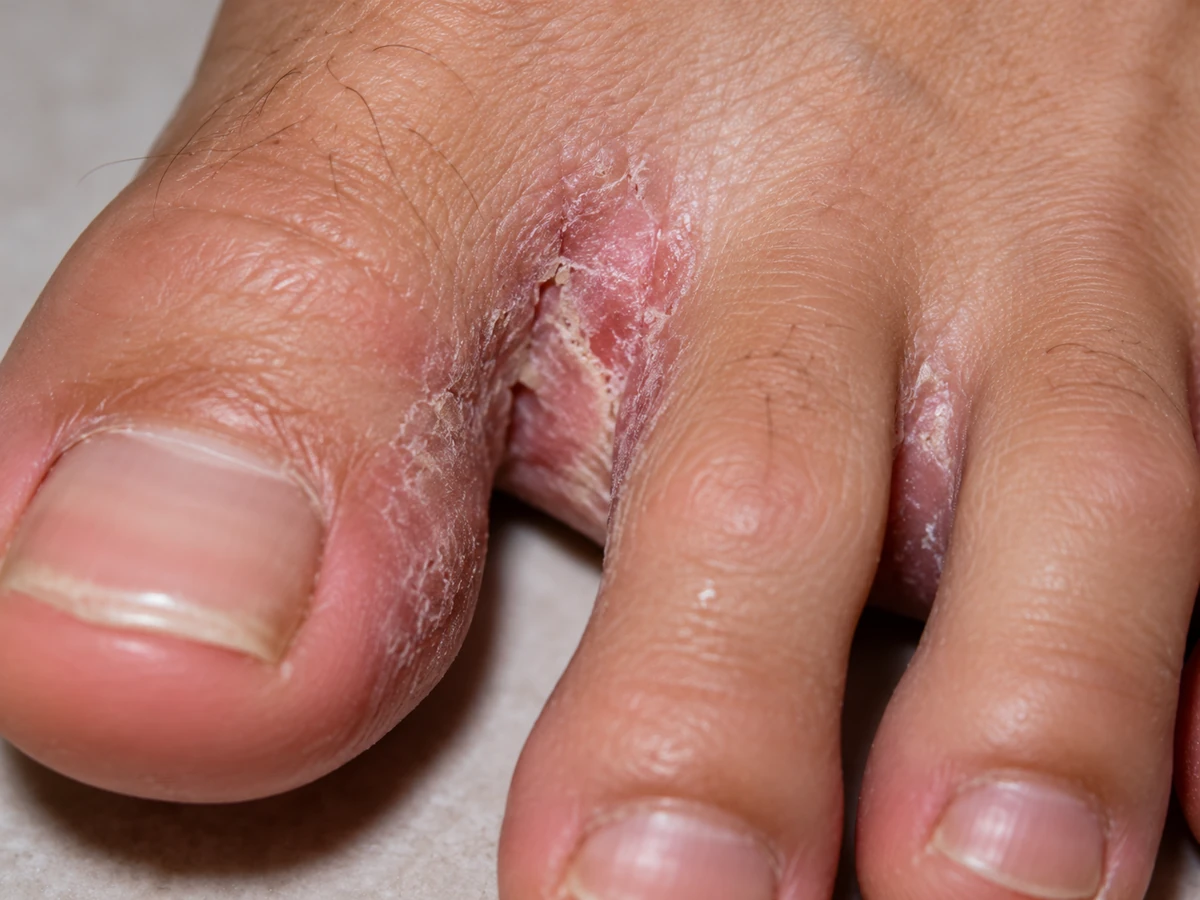 Close-up image supplied by the owner showing peeling skin between toes